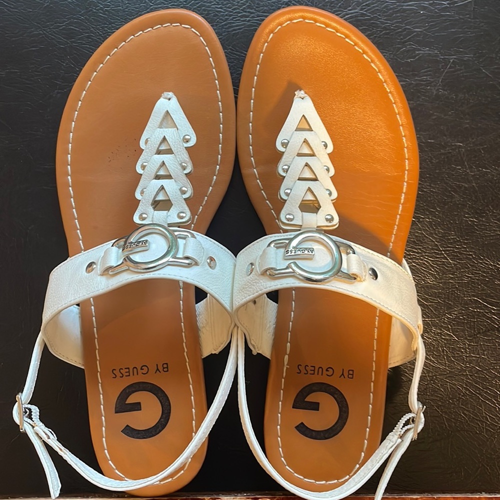 G by Guess white flat sandals